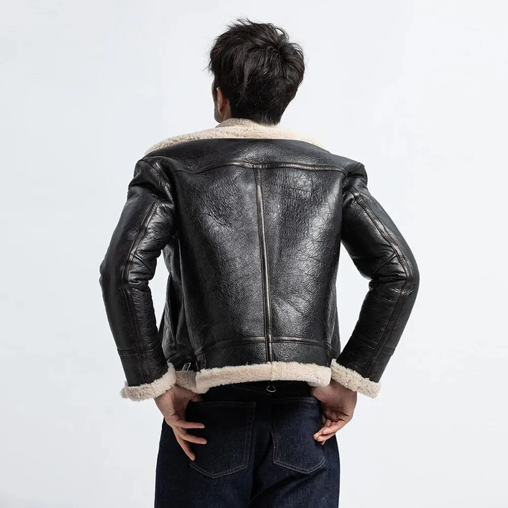 Men's Black Shearling Flight Jacket - Sheepskin Coat