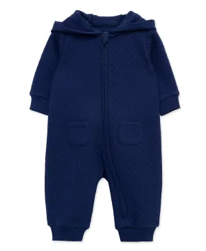 Navy Quilted Hoodie Coverall