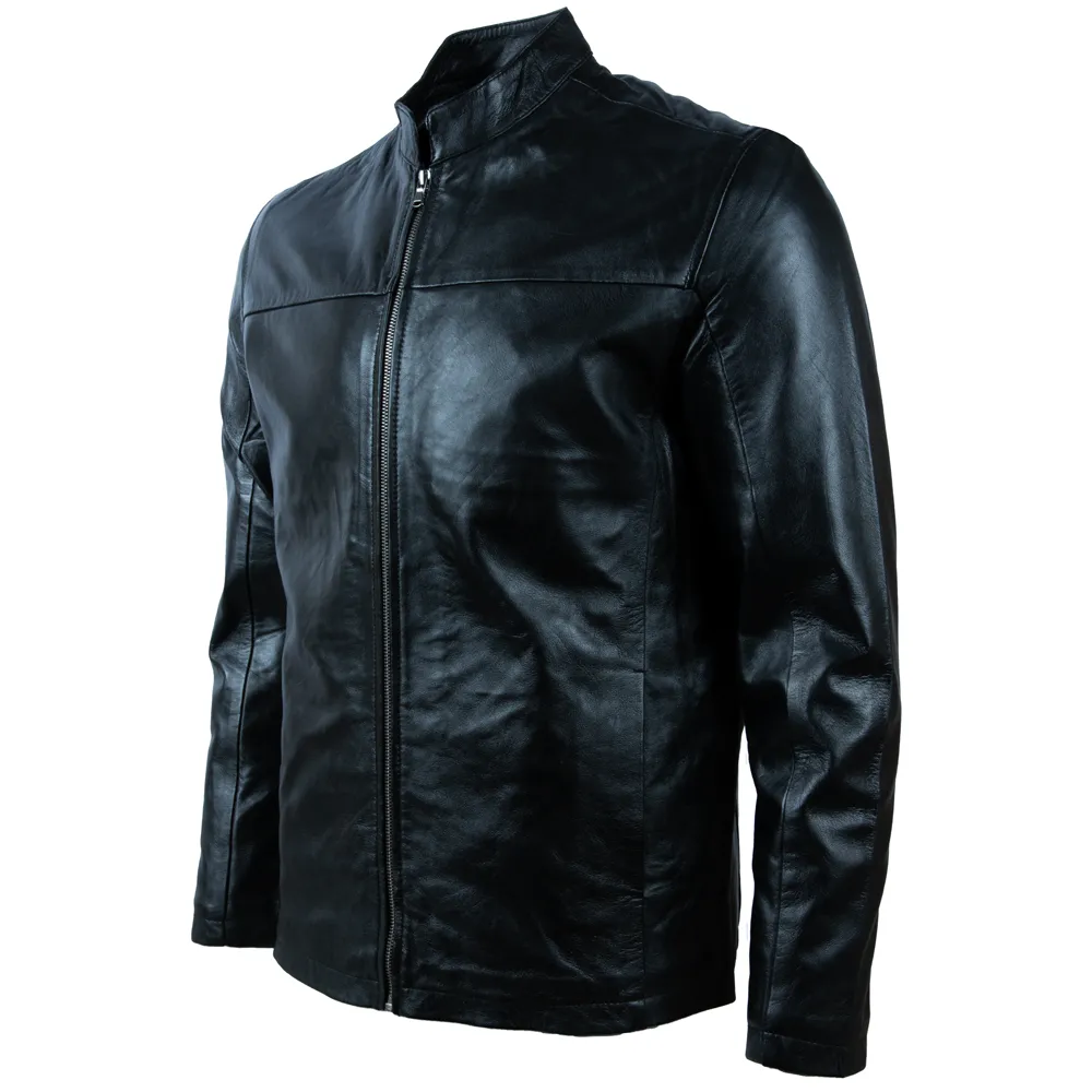 O0H7 Men's Café Racer Overshirt Jacket - Black