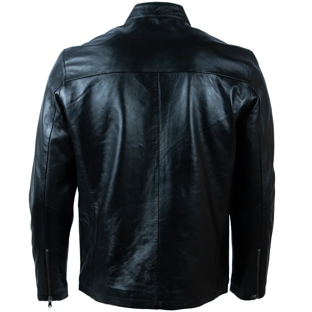 O0H7 Men's Café Racer Overshirt Jacket - Black