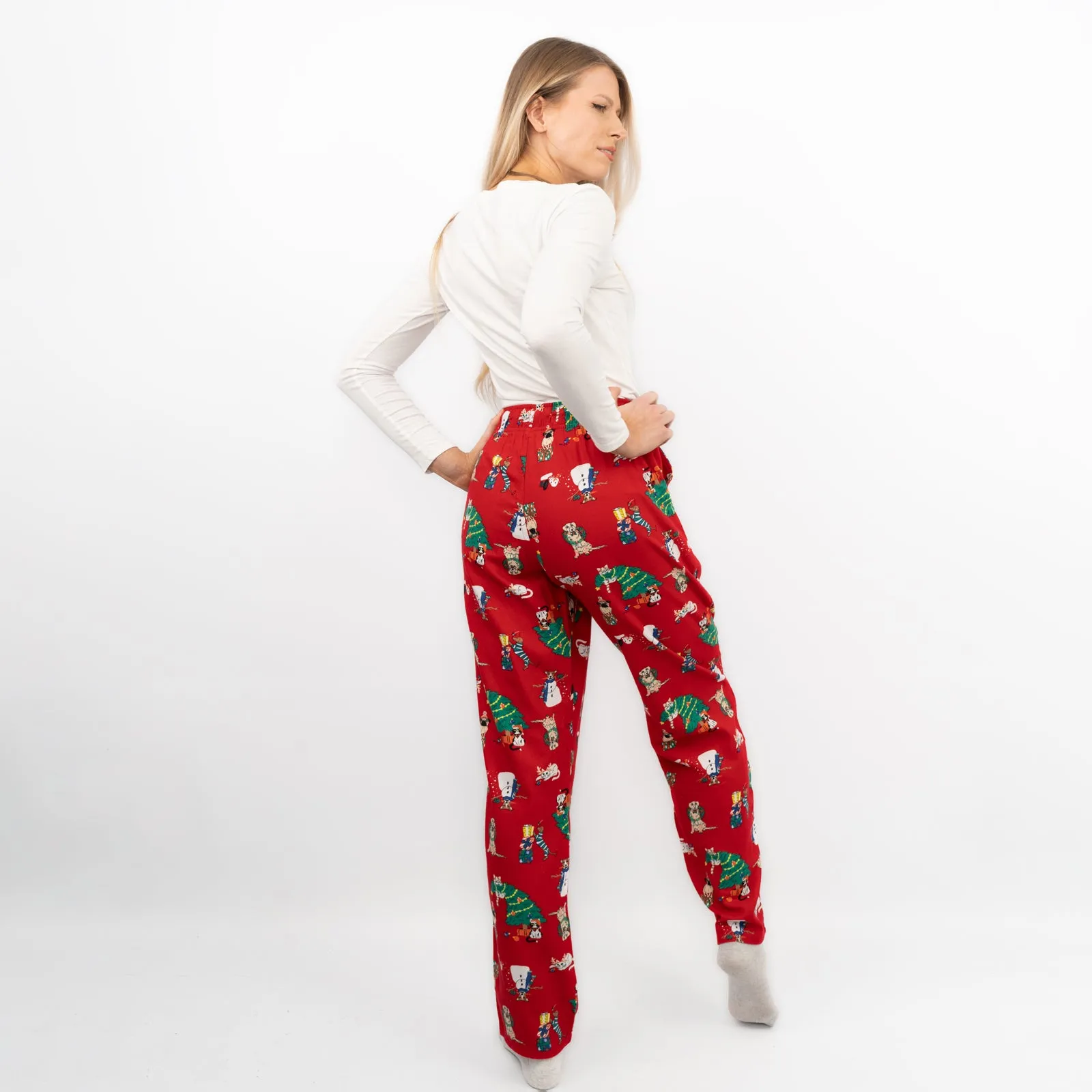 Old Navy Gap Womens Red Christmas Tree Pyjama Bottoms Elasticated Waist Trousers