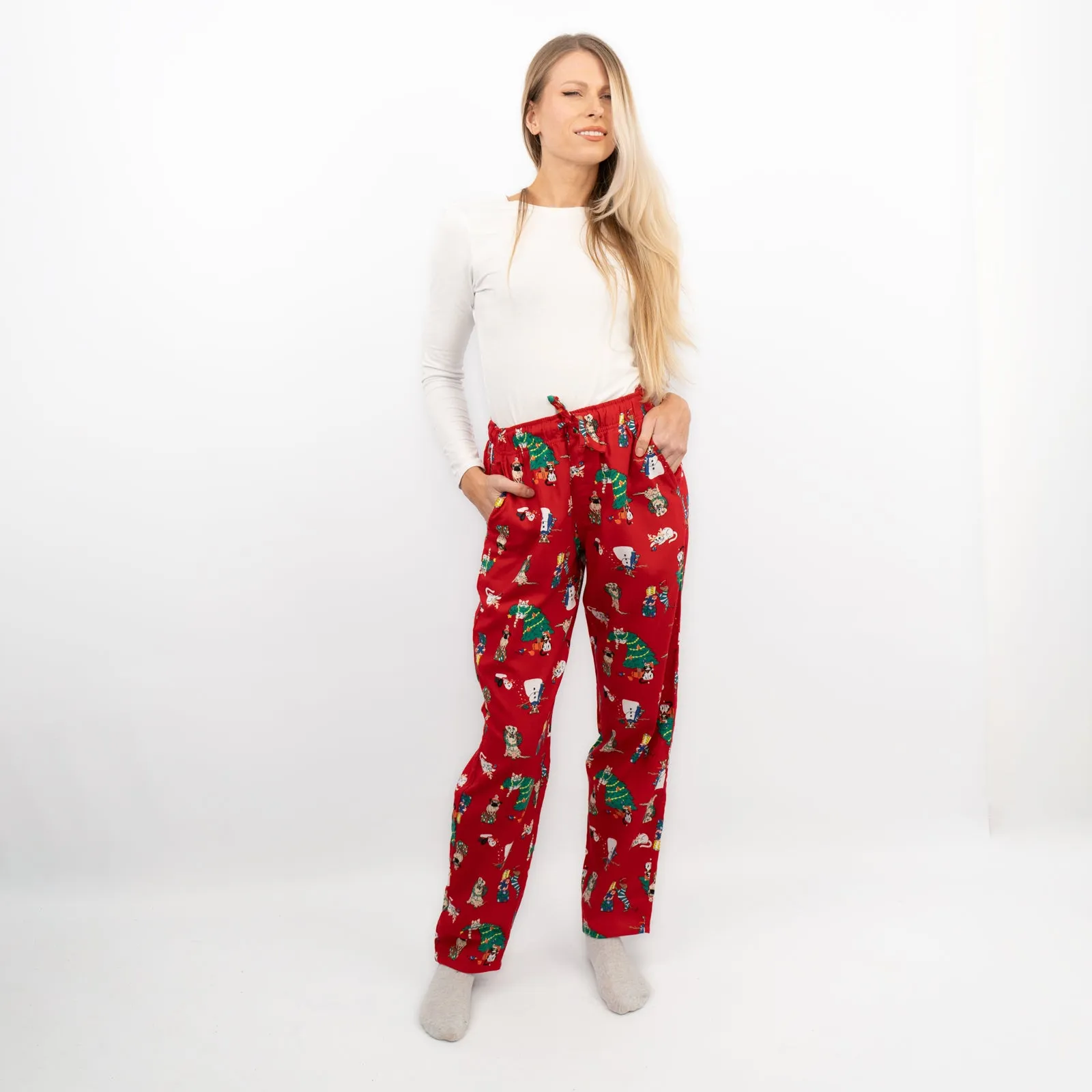 Old Navy Gap Womens Red Christmas Tree Pyjama Bottoms Elasticated Waist Trousers