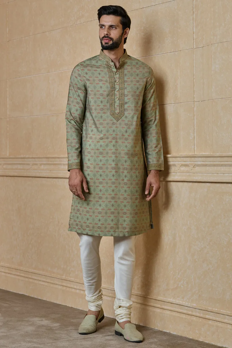 Olive Printed Kurta Set