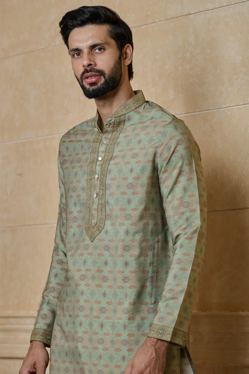 Olive Printed Kurta Set