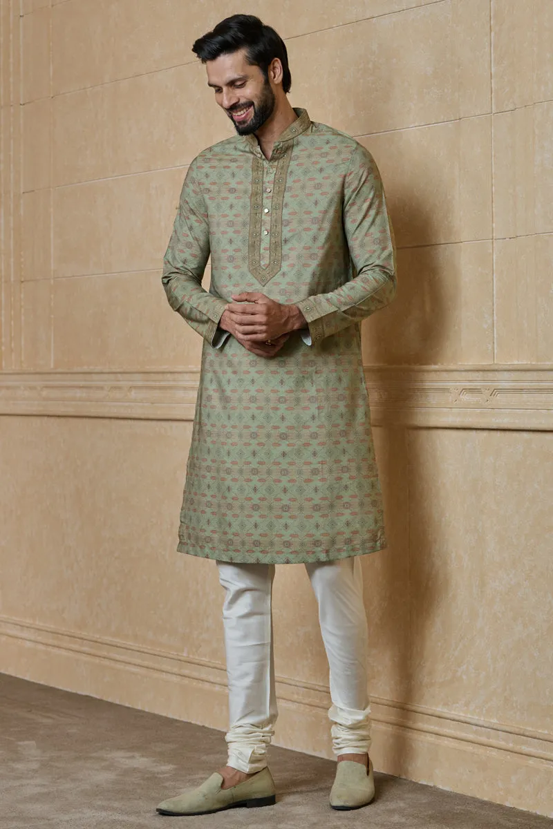 Olive Printed Kurta Set