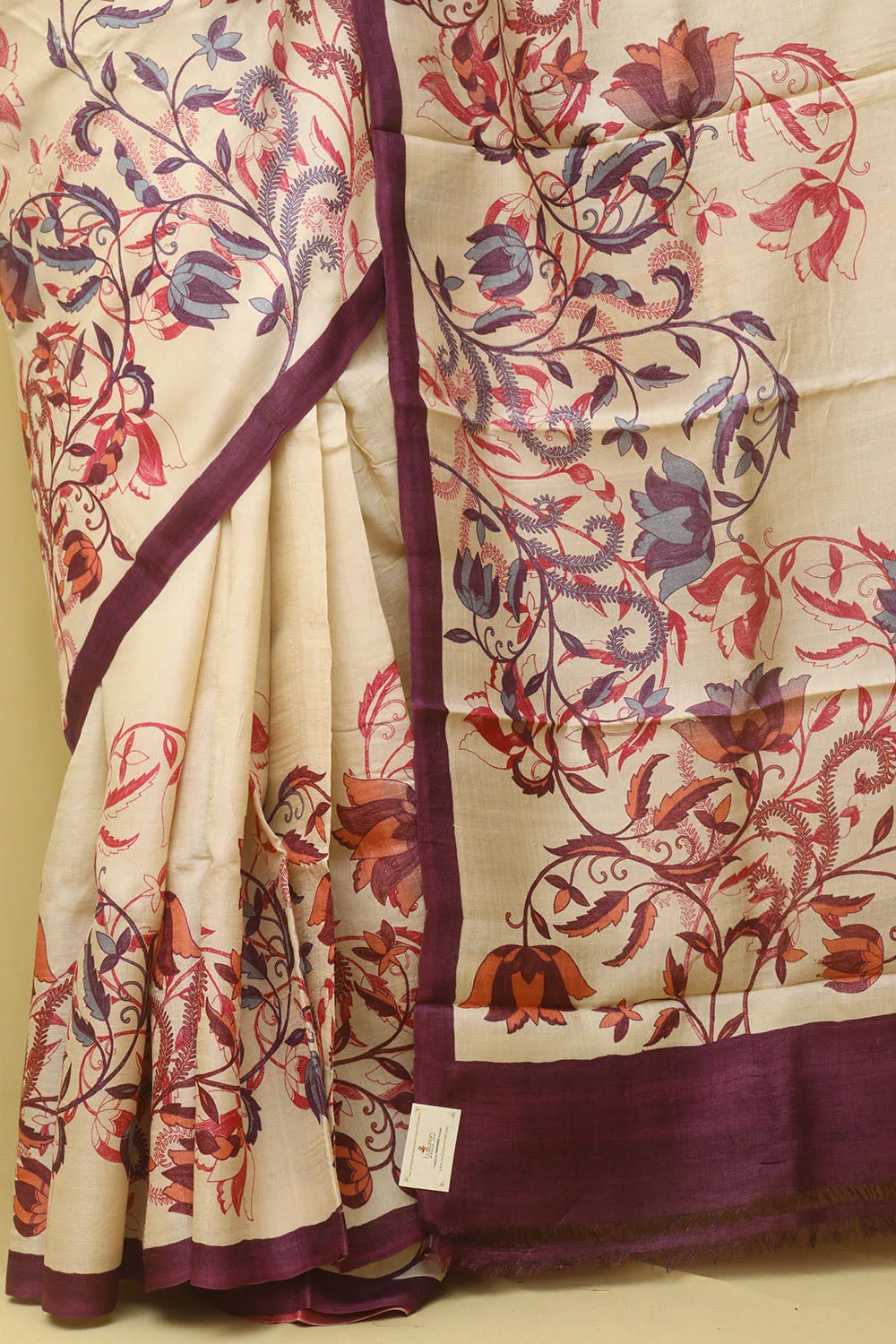 Pastel Block Printed Tussar Silk Saree: Elegant and Ethereal