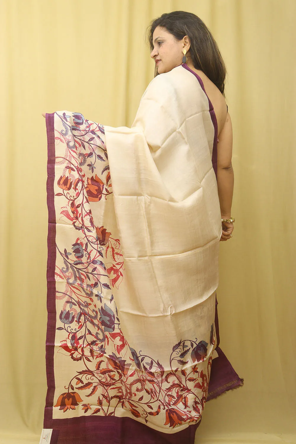 Pastel Block Printed Tussar Silk Saree: Elegant and Ethereal