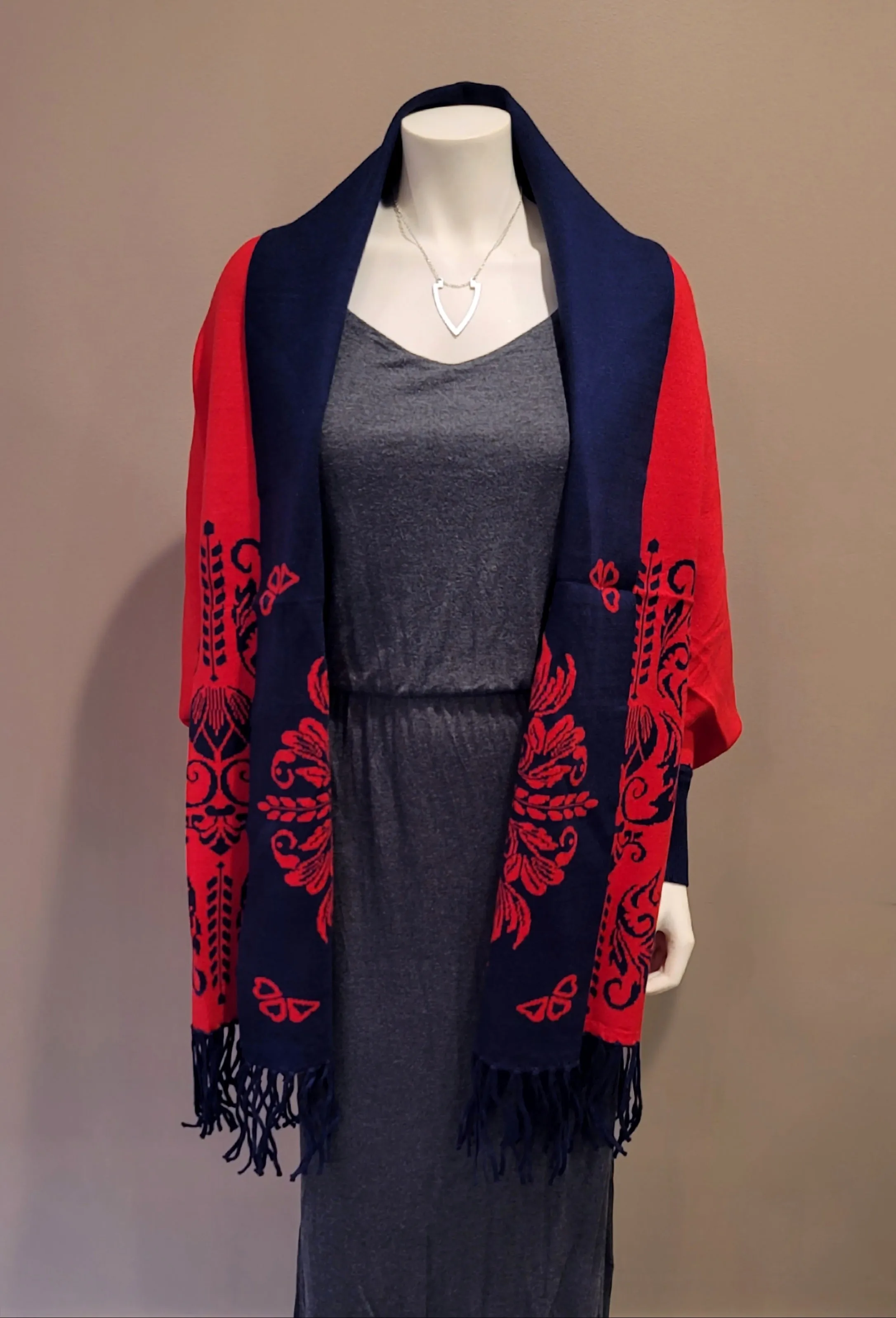 Red/Navy Scroll Shawl