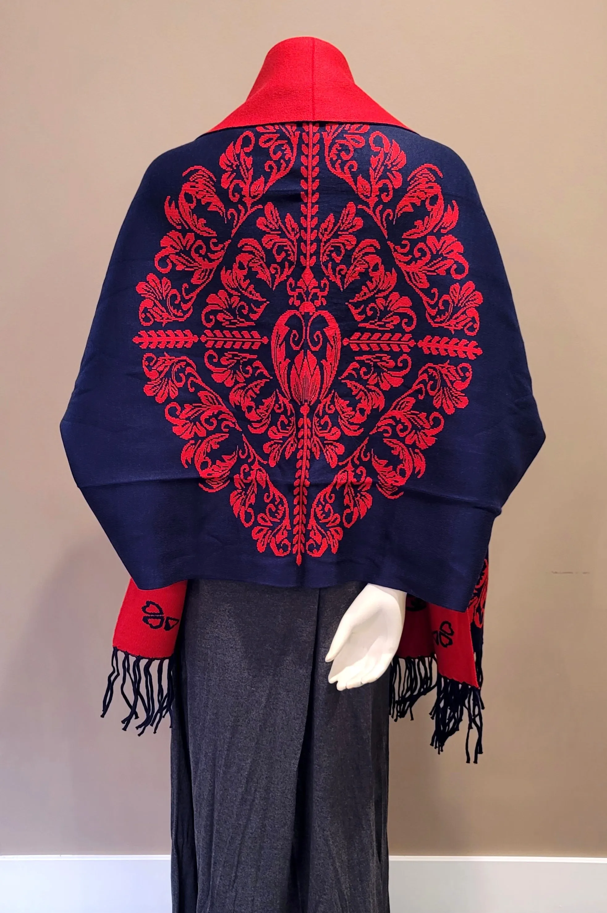 Red/Navy Scroll Shawl