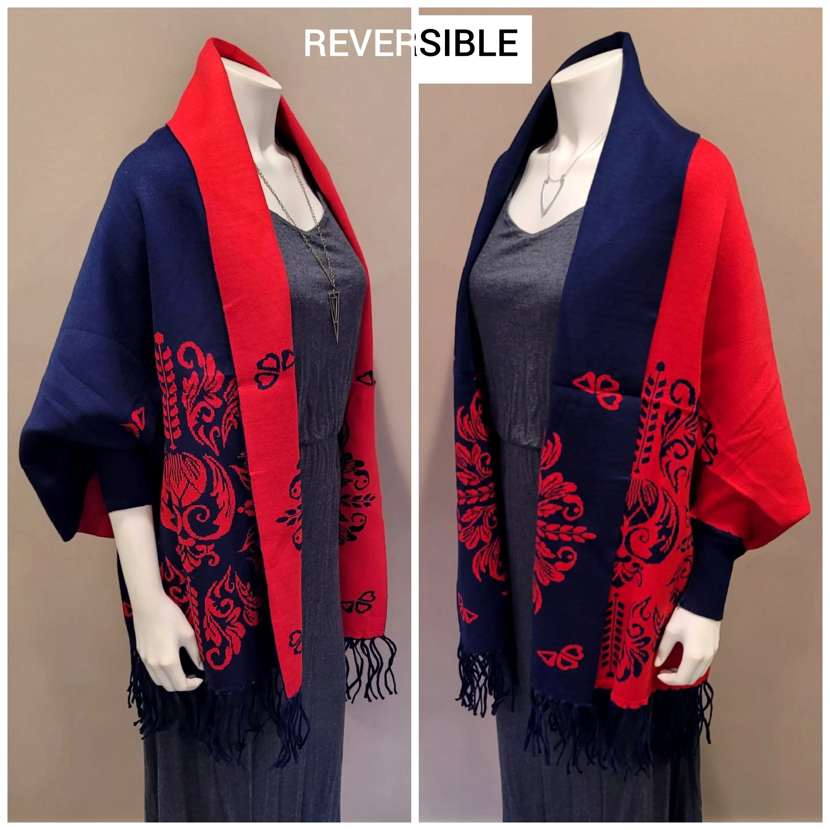 Red/Navy Scroll Shawl