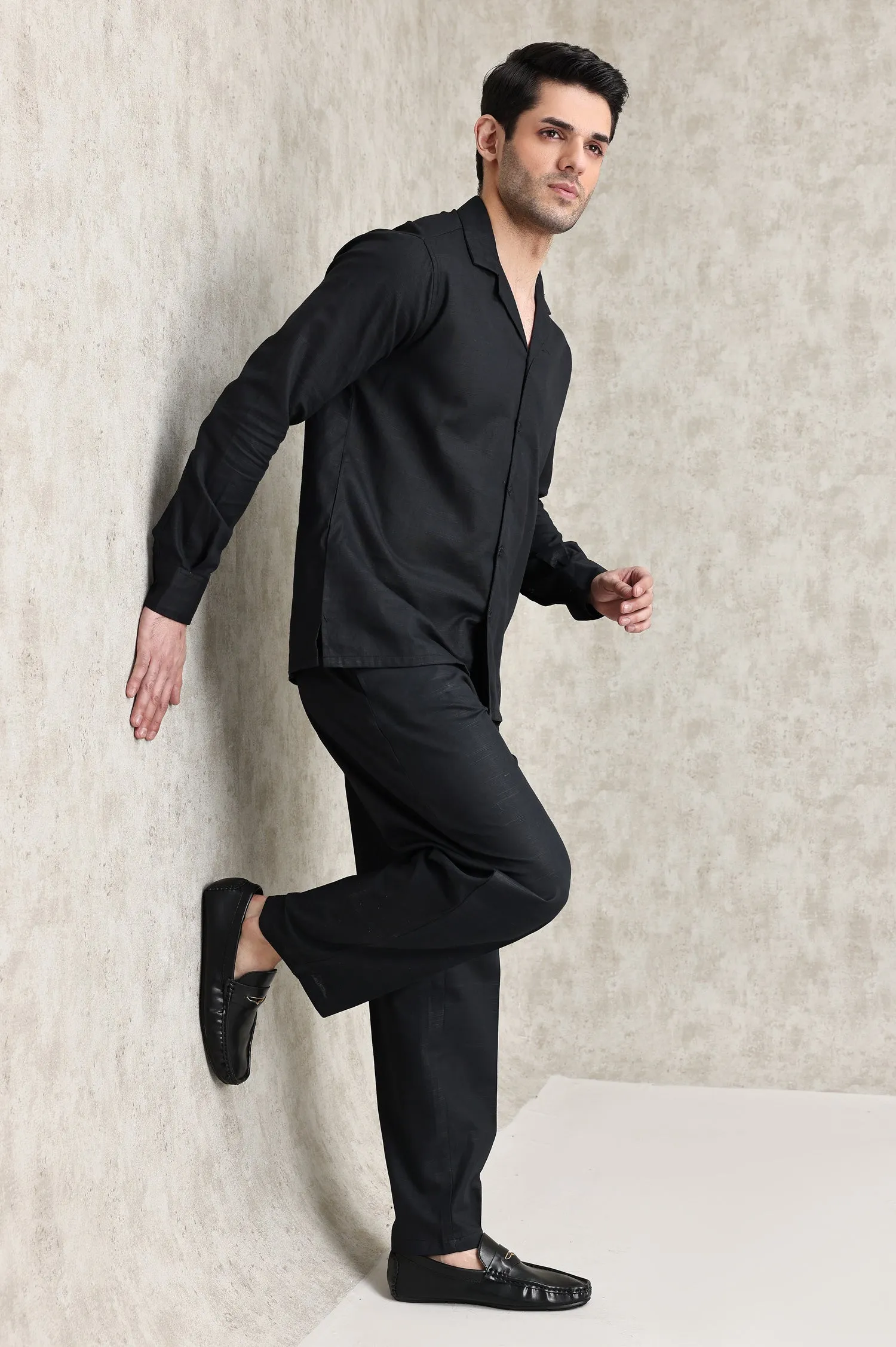 RELAXED RESORT SHIRT SET-BLACK