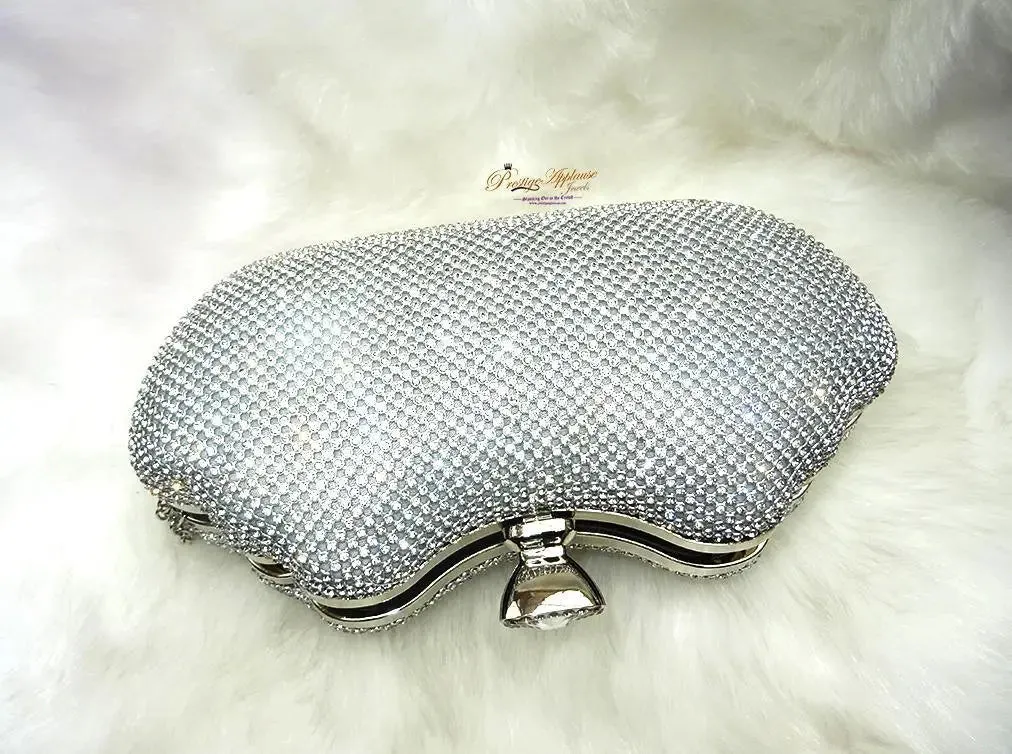 Silver Crystal Diamante Shaped Evening Party Cocktail Clutch Purse handbag