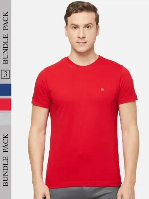 Sporto Men's Round Neck Cotton Tee Pack of - 3 (Red   Grey   Navy)