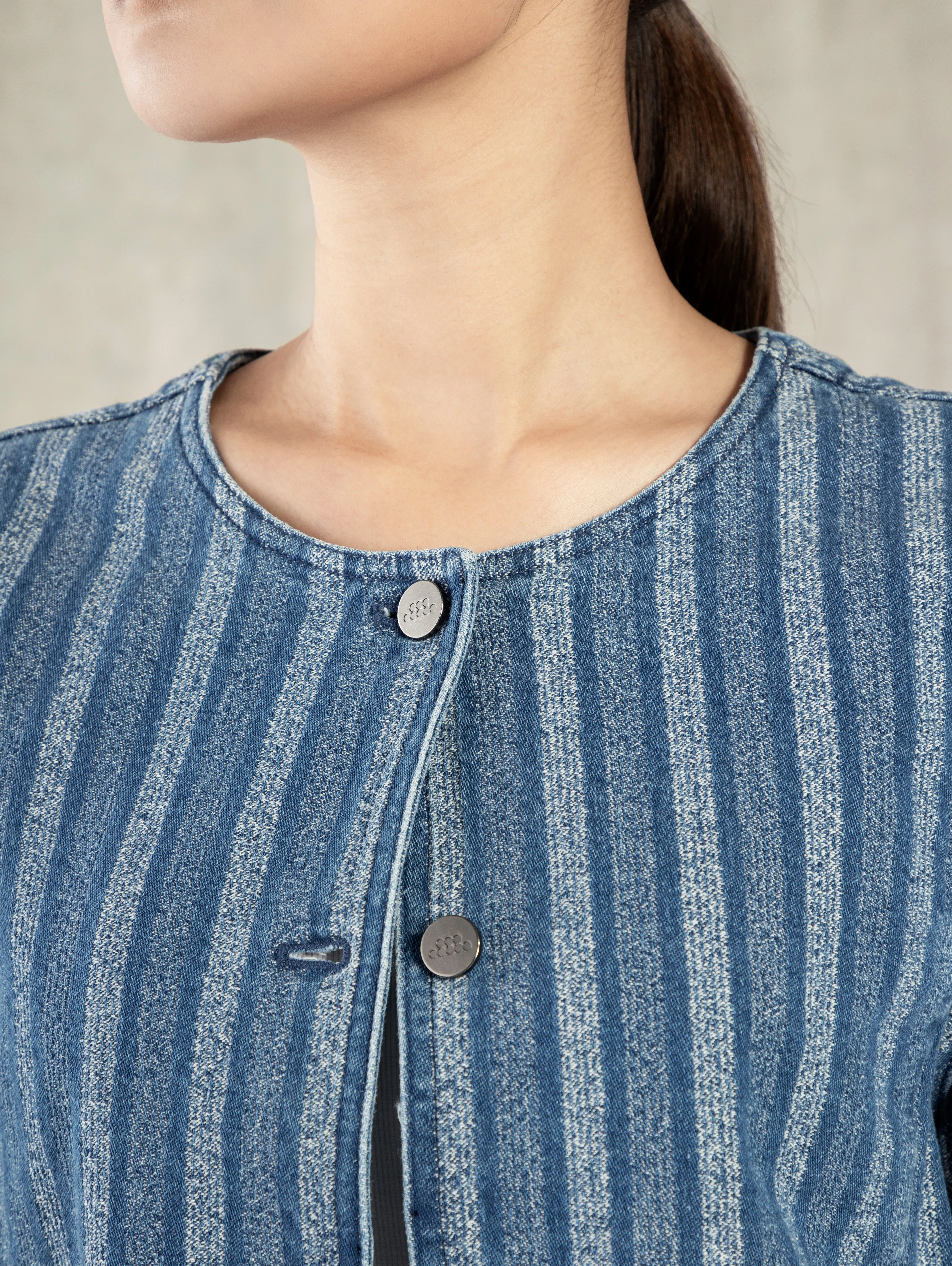 Striped Denim Pocket Jacket Mid Indigo Stripe