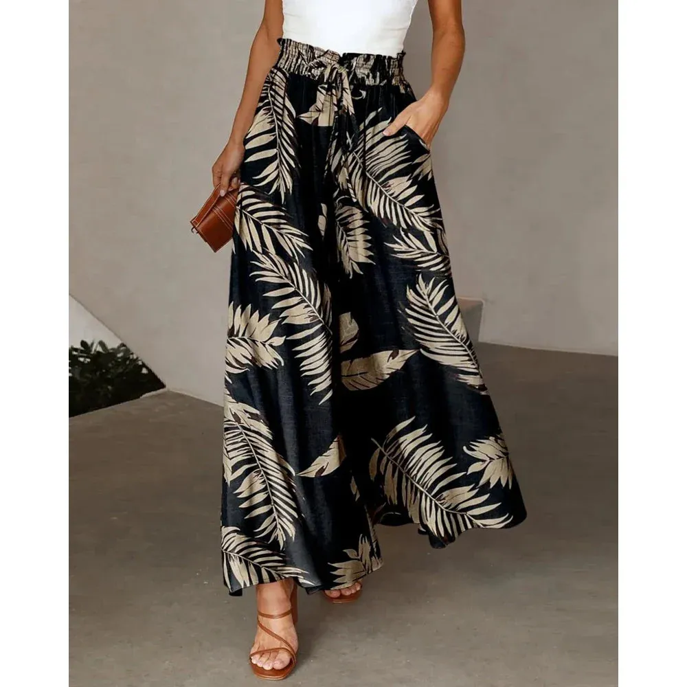 Trendy Floral Print Smocked Waist Pants for Casual Outings