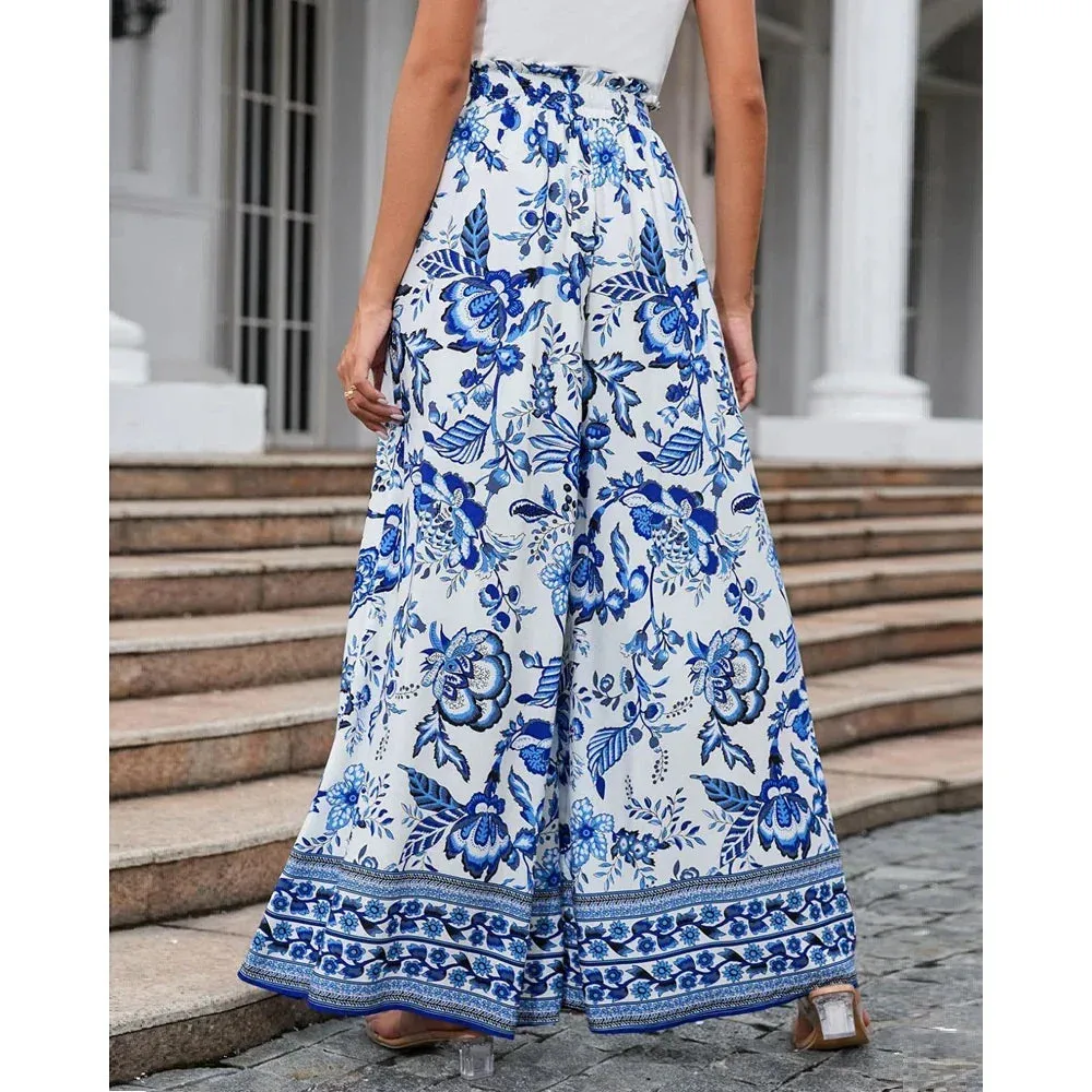 Trendy Floral Print Smocked Waist Pants for Casual Outings