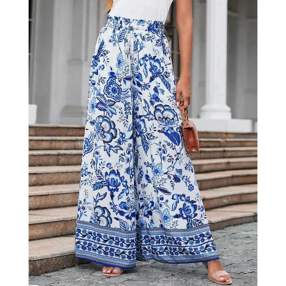 Trendy Floral Print Smocked Waist Pants for Casual Outings