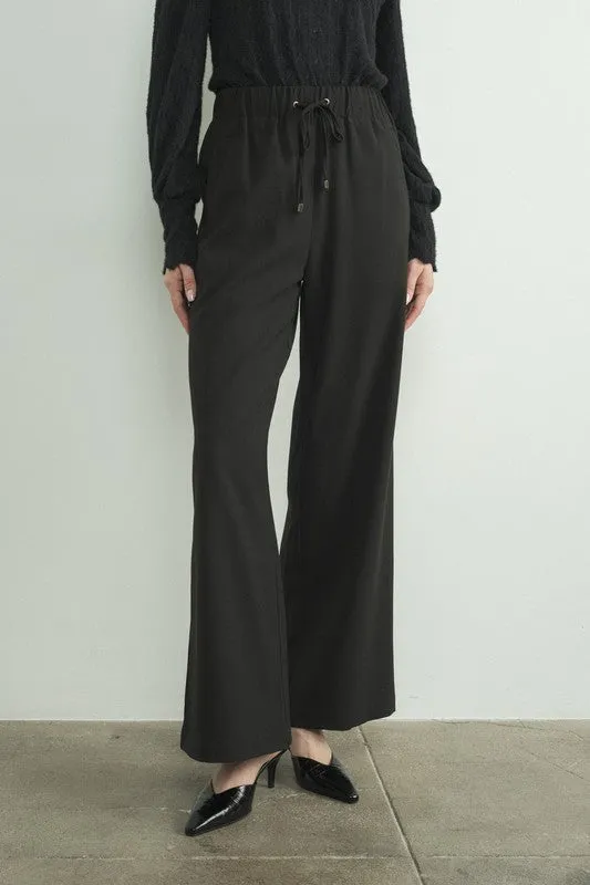 Waist Elastic Wide Tailored Pants- Black