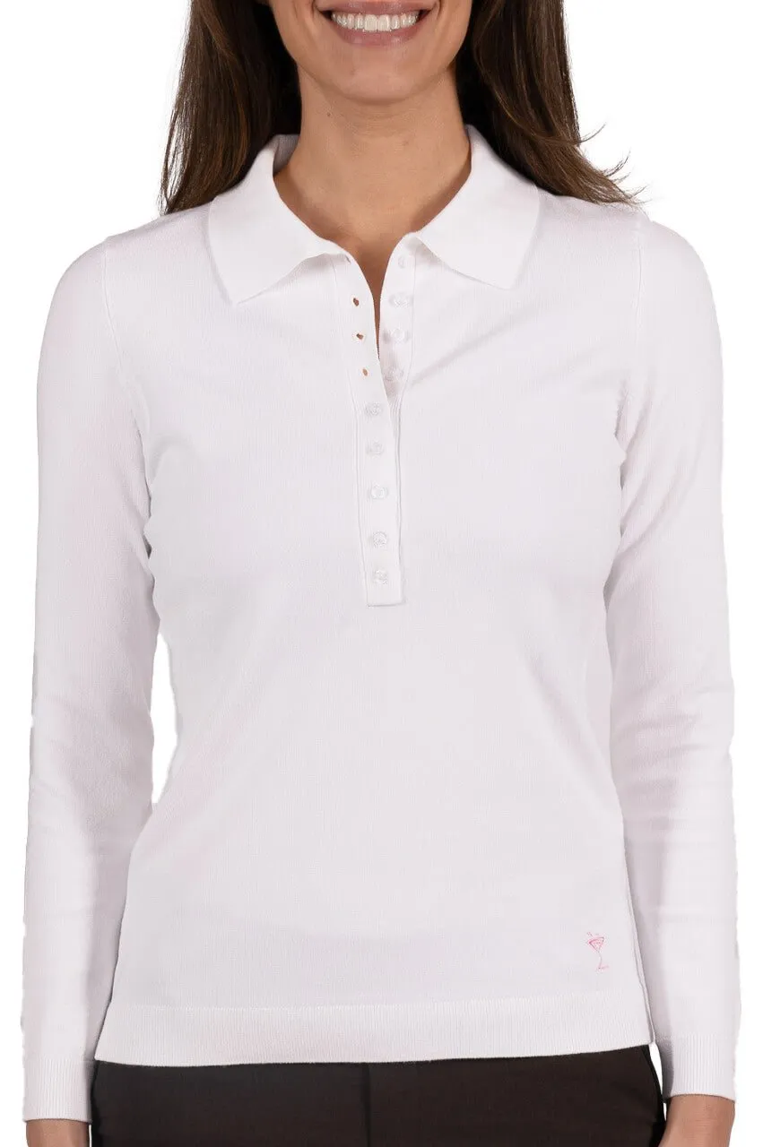 White Button Polo Sweater