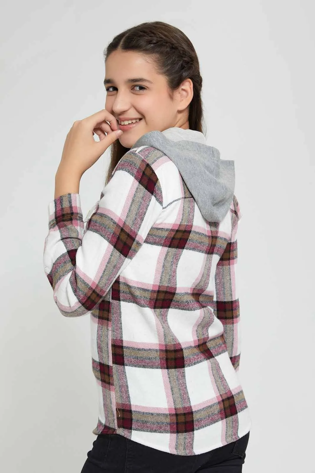 White Checkered Hooded Shirt