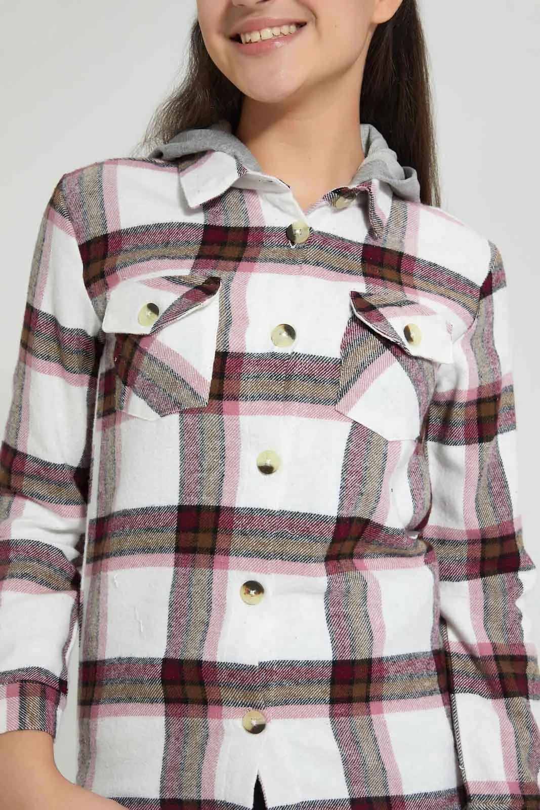 White Checkered Hooded Shirt