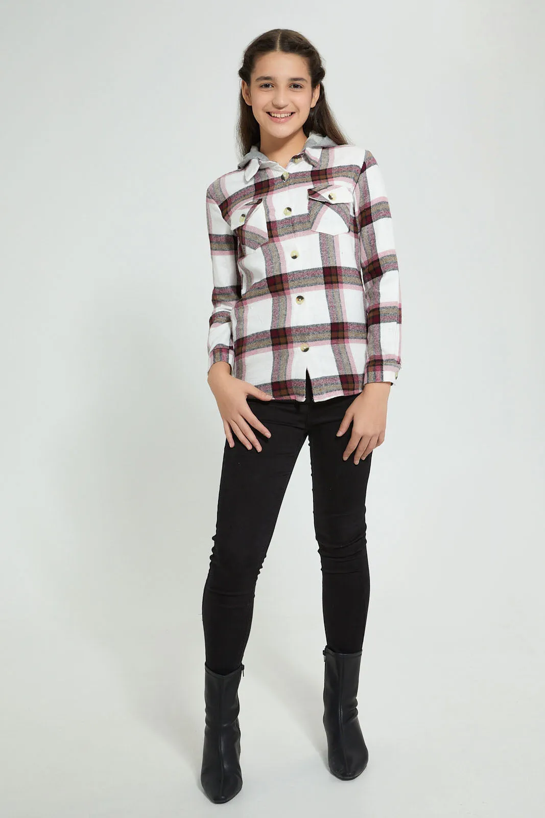 White Checkered Hooded Shirt